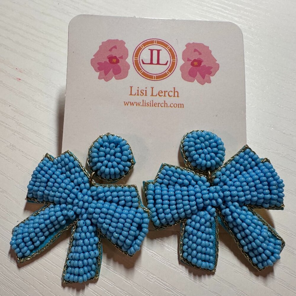 Lisi Lerch blue and gold beaded earrings-EUC